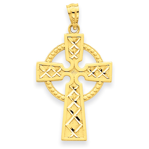14kt Yellow Gold 1in Diamond-cut Celtic Cross