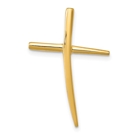 14k Yellow Gold 1in Polished Curved Cross Pendant