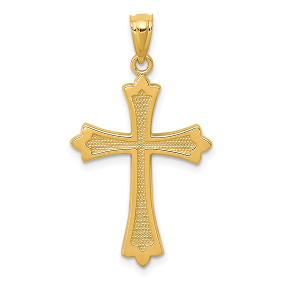 14kt Yellow Gold 7/8in Open Back Budded Cross