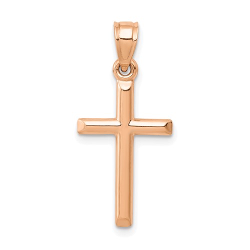 14k Rose Gold Hollow Rounded Cross Pendant 3/4in