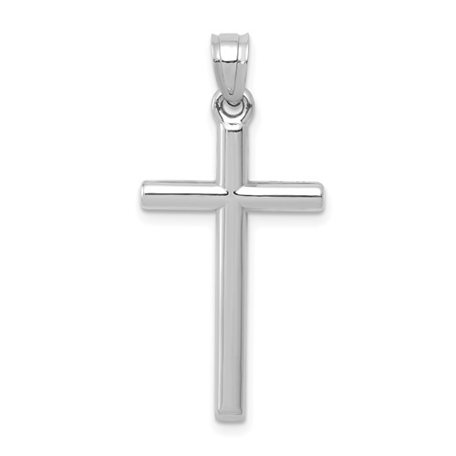 14k White Gold Hollow Rounded Cross 15/16in