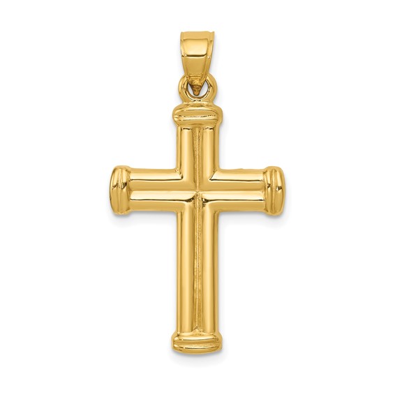 14k Yellow Gold 1in 3-D Hollow Cross Pendant with Domed Arms