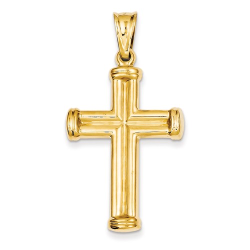 14kt Yellow Gold 1 1/2in Hollow 3-D Grooved Cross Pendant