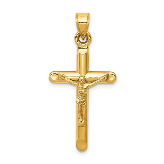 14k Yellow Gold 1in Hollow Crucifix Pendant with Rounded Tips