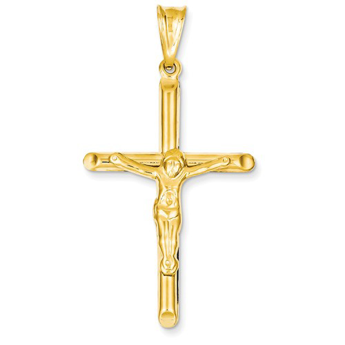 14k Yellow Gold Hollow Crucifix Pendant 1 3/4in