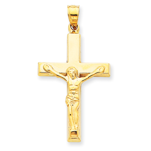 14kt Yellow Gold 1 1/4in Polished Hollow Crucifix Pendant