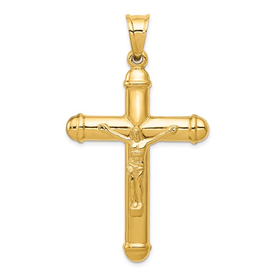 14k Yellow Gold Hollow Reversible Crucifix with Rounded Ends 1 3/4in
