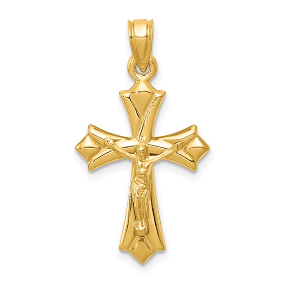 14k Yellow Gold 7/8in Hollow Reversible Crucifix Pendant