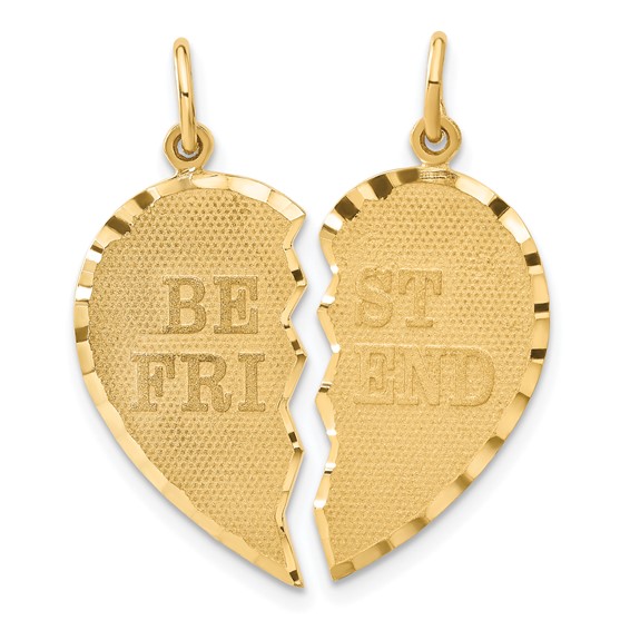 14kt Yellow Gold 7/8in Best Friends Break Apart Heart Pendant