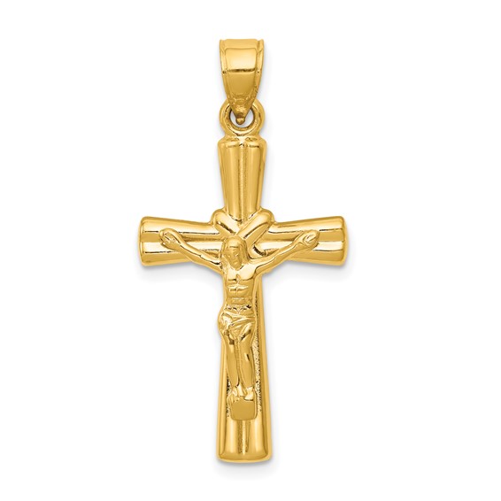 14k Yellow Gold Reversible Hollow Tapered Crucifix 1in