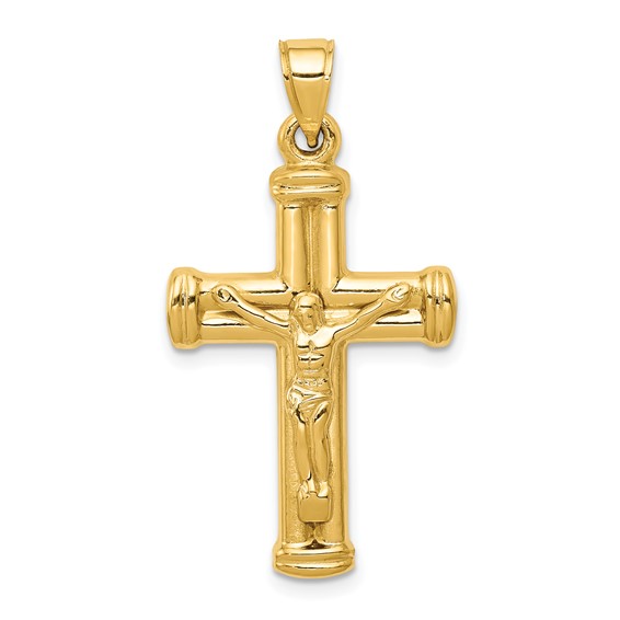 14kt Yellow Gold 1in Reversible Hollow Crucifix Cross Pendant