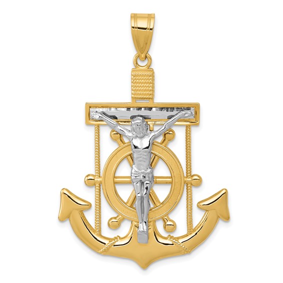 14kt Twotone Gold 1 5/8in Diamondcut Mariner's Cross Pendant C3717