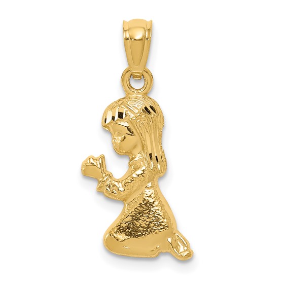 14k Yellow Gold Praying Girl Pendant 5/8in