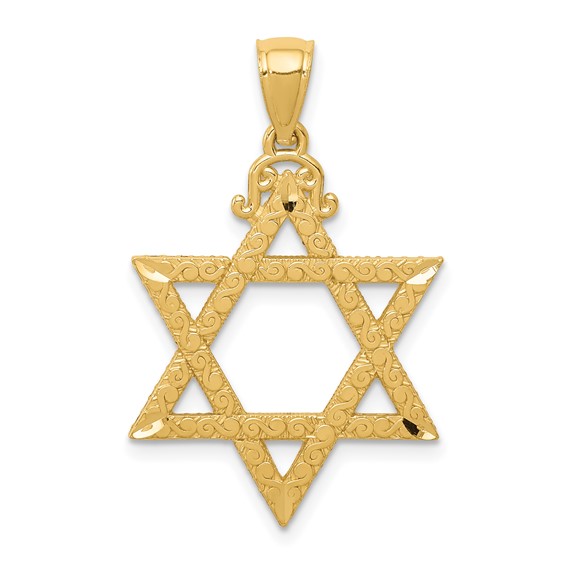 14kt Yellow Gold 7/8in Diamond Cut Star of David Pendant