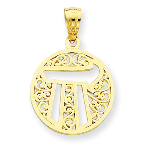 14k Yellow Gold 1/2in Filigree Circle Chai Pendant