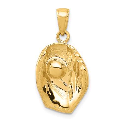 14k Yellow Gold Small Baseball Glove And Ball Pendant