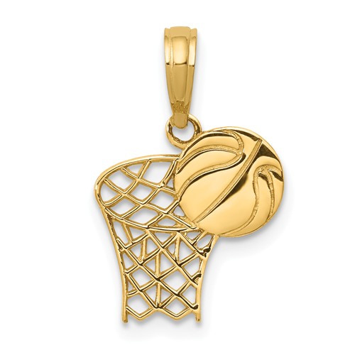14k Yellow Gold Basketball and Hoop Charm 1/2in