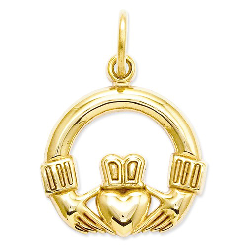 14kt Yellow Gold 1/2in Polished Claddagh Charm