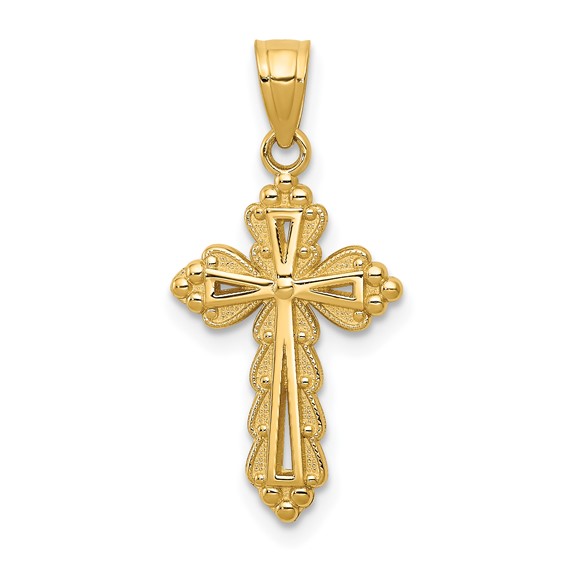 14kt Yellow Gold 5/8in Budded Cross Cut-out Charm with Beads