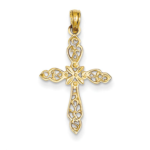 14k Yellow Gold Passion Floral Cross Pendant 7/8in
