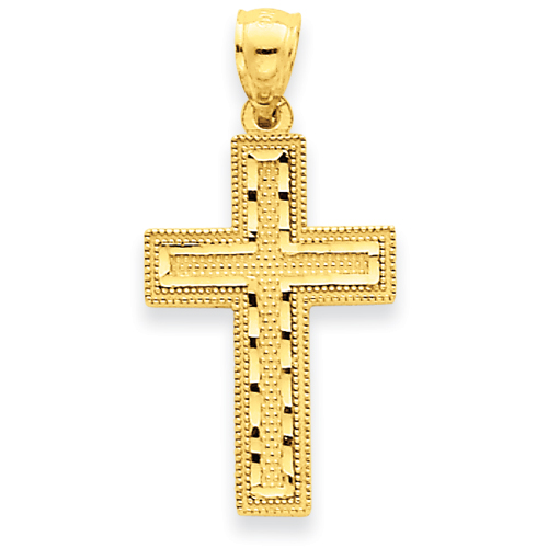 14k Yellow Gold Diamond-cut Beaded Cross Pendant 7/8in