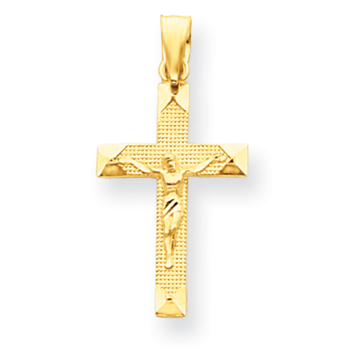 14k Yellow Gold 3/4in Diamond-cut Crucifix Pendant