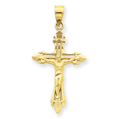 14kt Yellow Gold 15/16in Diamond-cut Crucifix