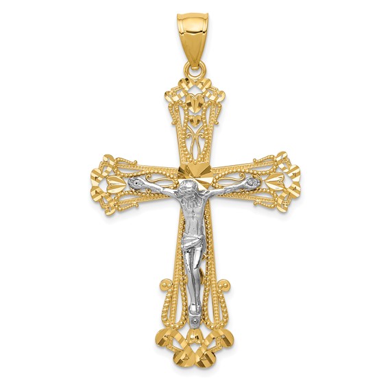 14kt Two-Tone Gold 1 5/8in Diamond-Cut Crucifix