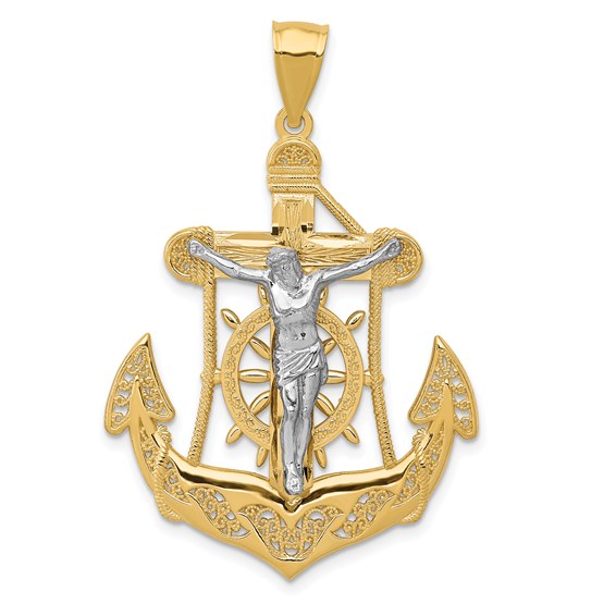 14kt Two-Tone Gold 1 1/2in Mariner's Cross Pendant