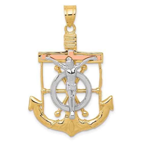 14kt Tri-color Gold 1 3/8in Mariner's Cross Pendant