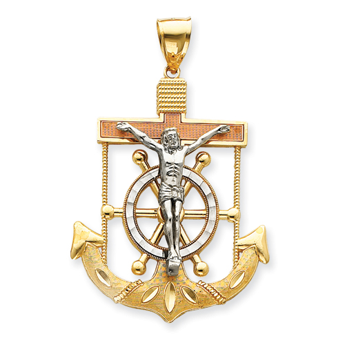 14kt Tricolor Gold 2 3/8in Mariner's Cross Pendant C3935