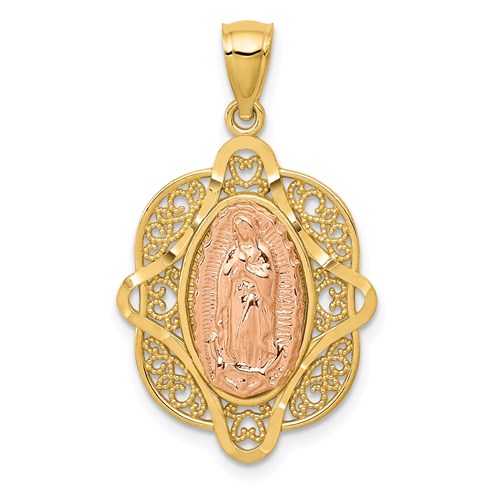 14k Yellow and Rose Gold Lady of Guadalupe Pendant 7/8in