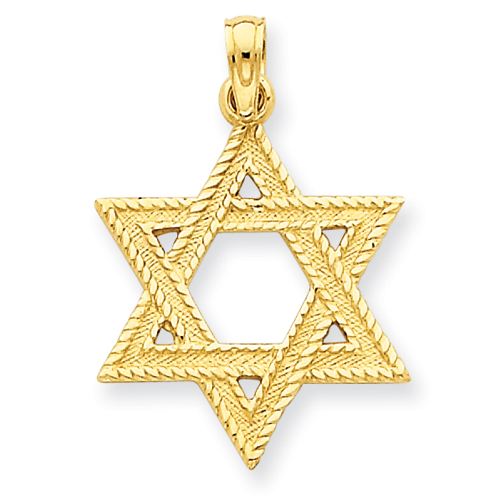 14k Yellow Gold Star of David Pendant with Textured Finish 3/4in