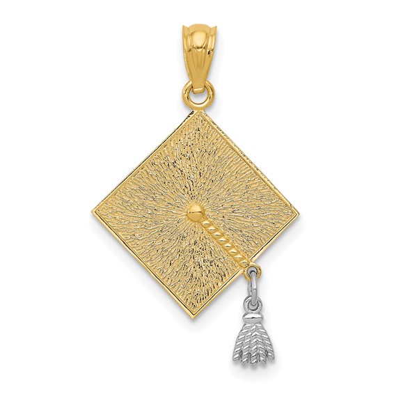14kt Two-tone Gold 3/4in Graduation Cap with Moveable Tassel Pendant