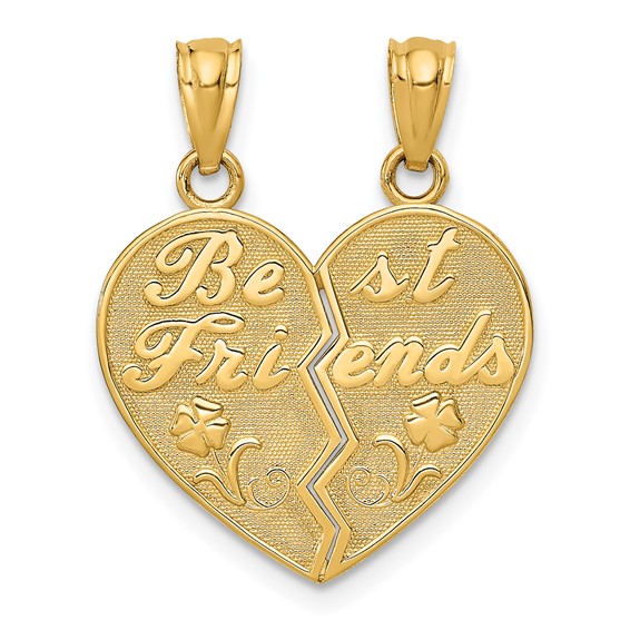 14kt Yellow Gold 5/8in Best Friends Heart Pendant with Flowers