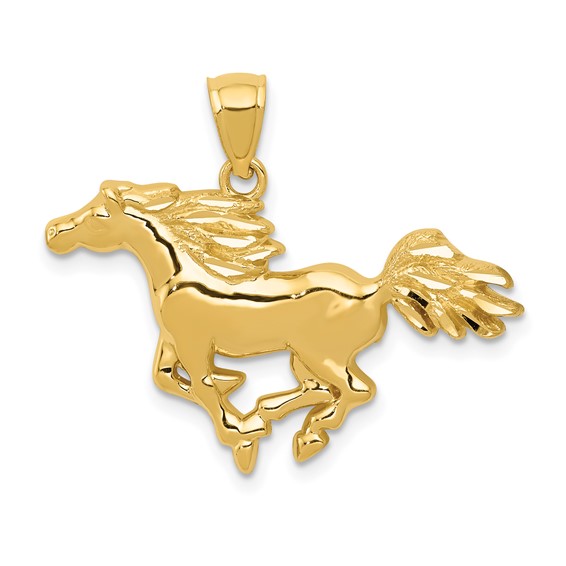 14kt Yellow Gold 3/4in Running Horse Pendant