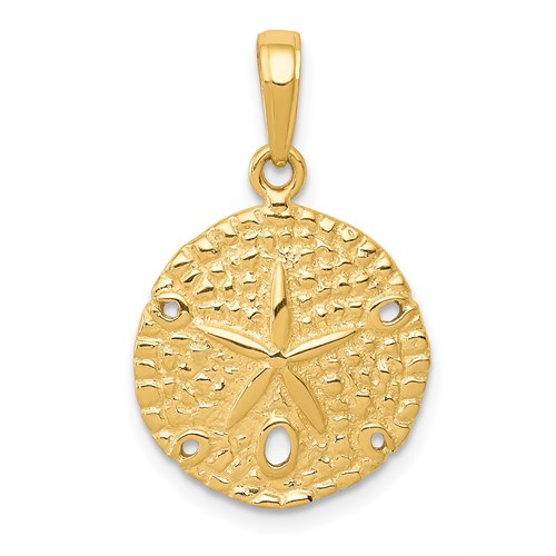 14k Yellow Gold Sand Dollar Pendant with Textured Finish 5/8in