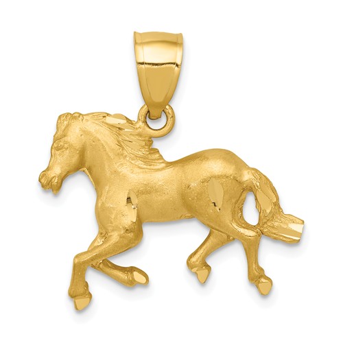 14k Yellow Gold Diamond-Cut Horse Pendant 3/4in