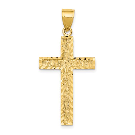 14kt Yellow Gold 1 1/4in Diamond-cut Textured Cross