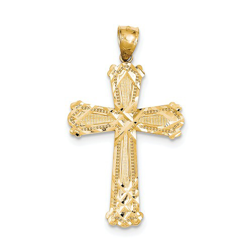 14kt Yellow Gold 1 1/2in Fancy Cross Pendant with Diagonal Lines