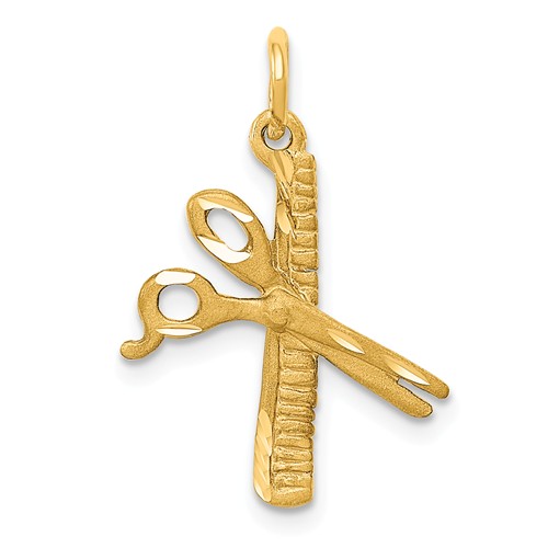 14k Yellow Gold Comb and Scissors Charm 5/8in