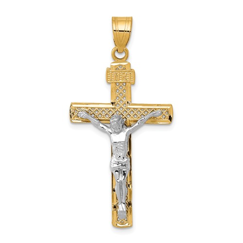 14k Two-Tone Gold Lattice Cross With Crucifix Pendant 1.25in