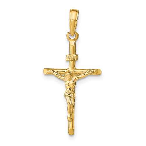 14k Yellow Gold INRI Stick Crucifix Pendant 7/8in
