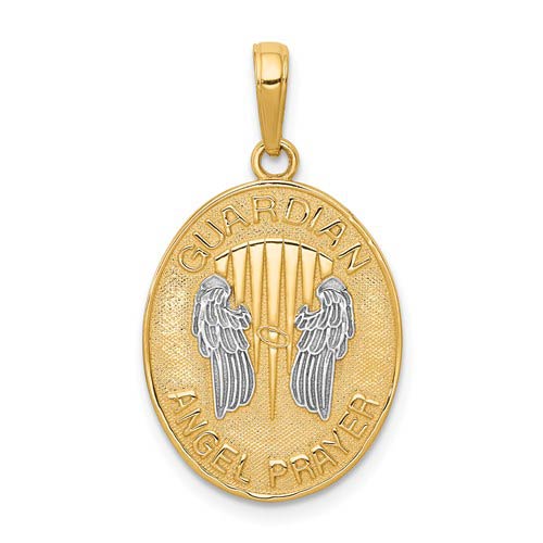 14k Yellow Gold with Rhodium Reversible Guardian Angel Prayer Pendant