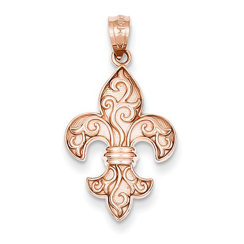 14kt Rose Gold 3/4in Decorative Fleur de lis Pendant