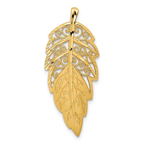 14k Yellow Gold Diamond Cut Leaf Pendant Slide 1.25in