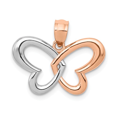 14k Rose Gold and Rhodium Butterfly Pendant