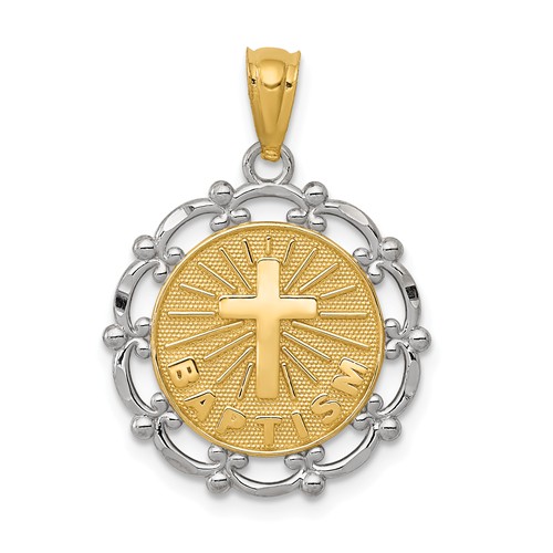 14k Two-tone Gold Fancy Baptism Pendant 5/8in