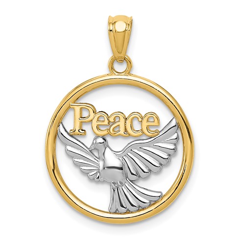 14k Yellow Gold Peace Dove Pendant with Rhodium