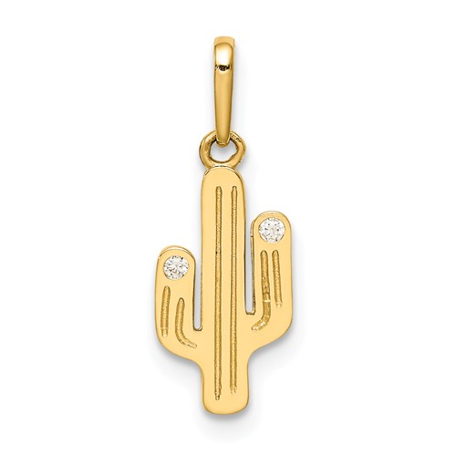 14k Yellow Gold Cactus CZ Pendant 1/2in